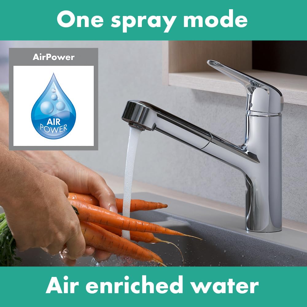 hansgrohe Focus M42 - Küchenarmatur mit Brause ausziehbar, 1 Stahlart, Wasserhahn Küche mit Auslaufhöhe 150 mm, Mischbatterie Küche schwenkbar, Chrom, 71814000