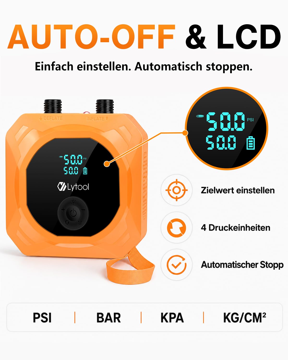 Elektrische SUP Pumpe (optional mit Akku / 12V KFZ-Anschluss) - Lytool 50 PSI Hochdruck Kombi-Luftpumpe mit Auto-Off für Stand Up Paddle Boards, Boote, Kajaks, Auto- und Fahrradreifen