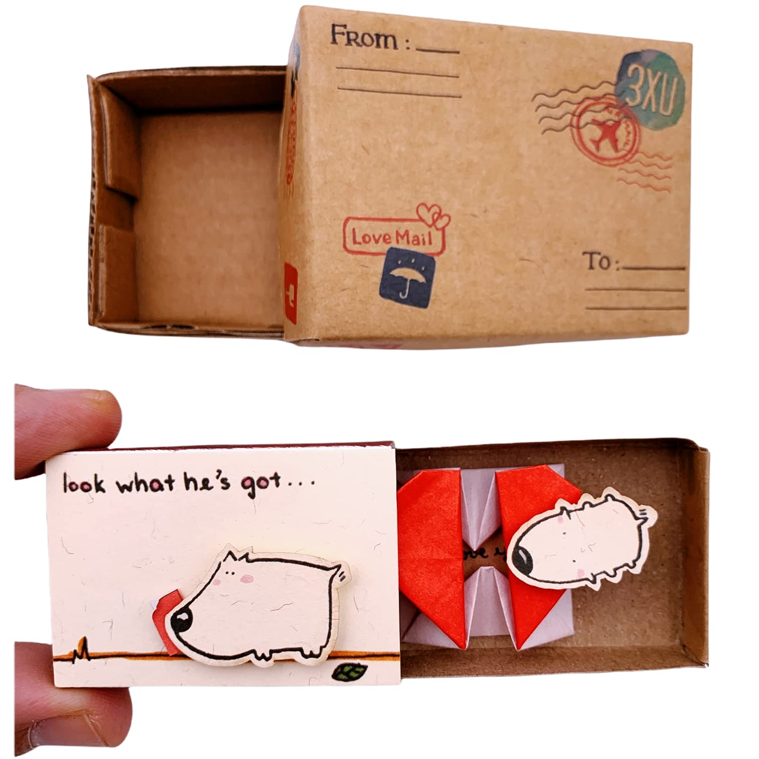 immi Origami Überraschung, kleines Geschenk in der Box (Hund/Herz)