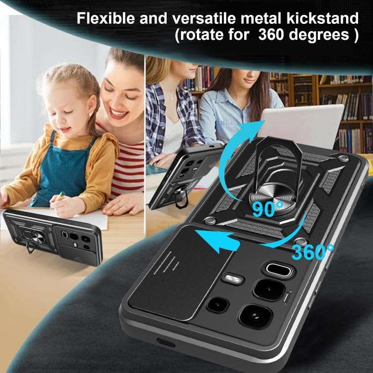 Image of SPAZY CASE Infinix Note 50s Back Cover | Heavy Duty Hybrid Case with 360 Degree Rotating Finger Ring Holder + Slider Shutter Camera Protection Case for Infinix Note 50s - Blue