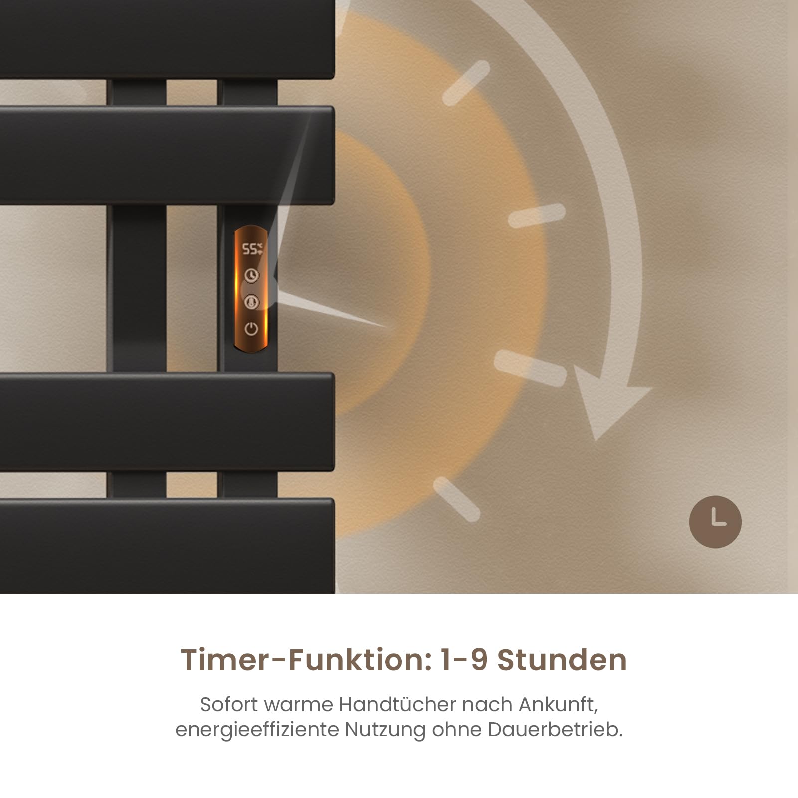 EMKE Elektrischer Handtuchheizkörper 1000x500 mm, Badheizkörper mit WiFi-App-Steuerung, Timer & Thermostat, Handtuchwärmer zur Wandmontage, 320W, IPX5, Schwarz