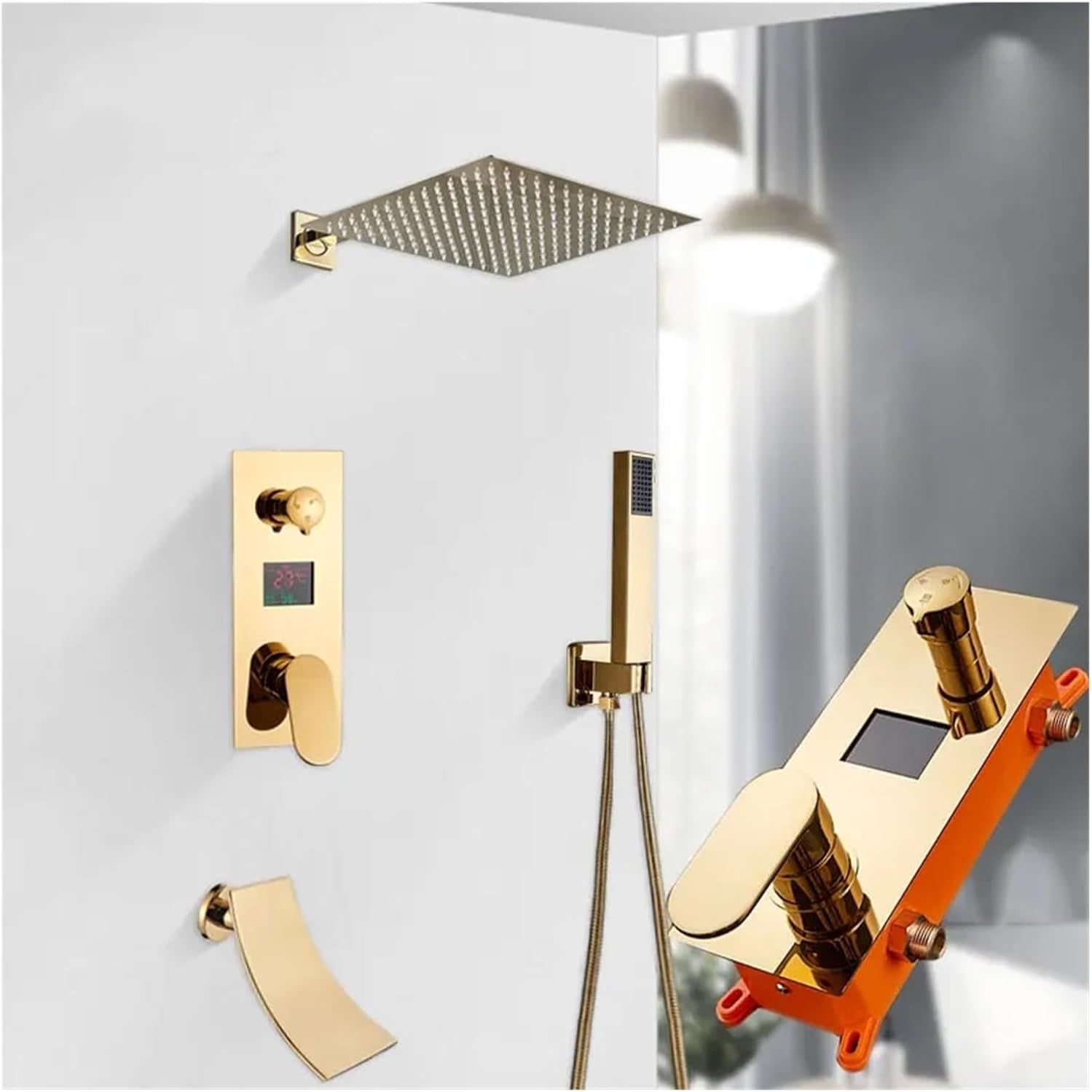 Robinet de douche doré luxe à effet pluie pour salle de bain moderne