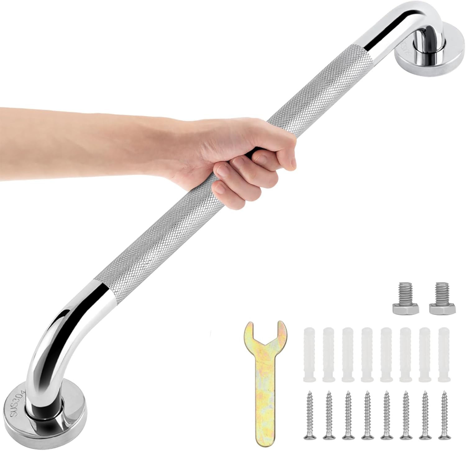 sunzone Bathroom Grab Bars Handle, 24inch Anti Slip Grab Bars, Chrome