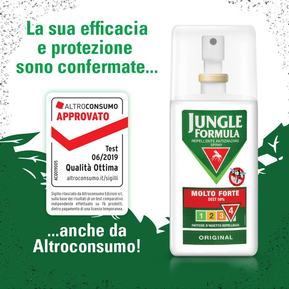 JUNGLE FORMULA Molto Forte Spray Antizanzare - Repellente per insetti con azione protettiva duratura - 9 ore di protezione - 2 pezzi - 75 ml