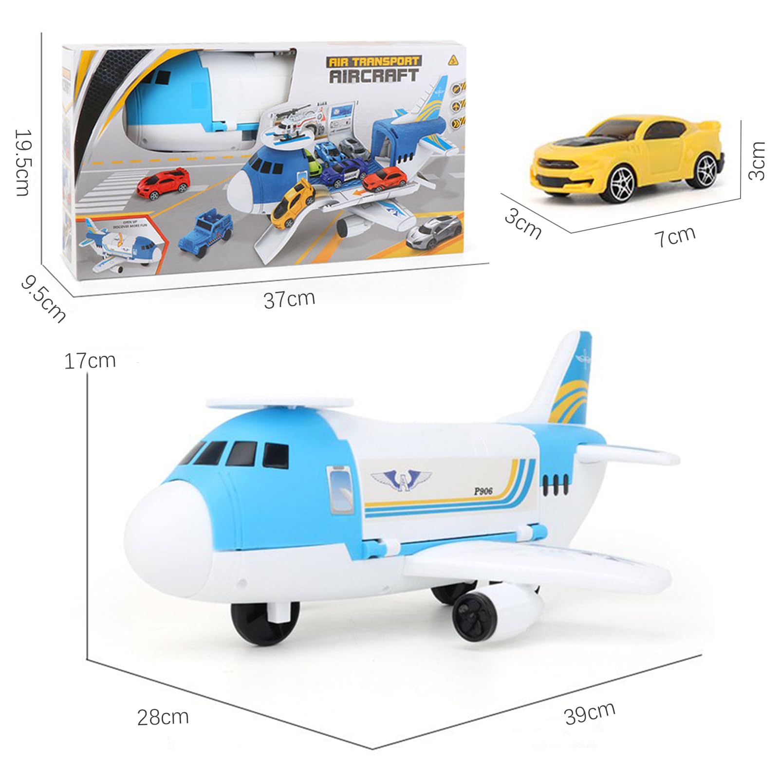 Set Regalo Giocattolo Genitori e Bambini Giocattolo aereo sicuro con aereo grande 5 auto e 1 elicottero Ideale per genitori che regalare giocattoli aereo ai loro bambini di 3 anni e più