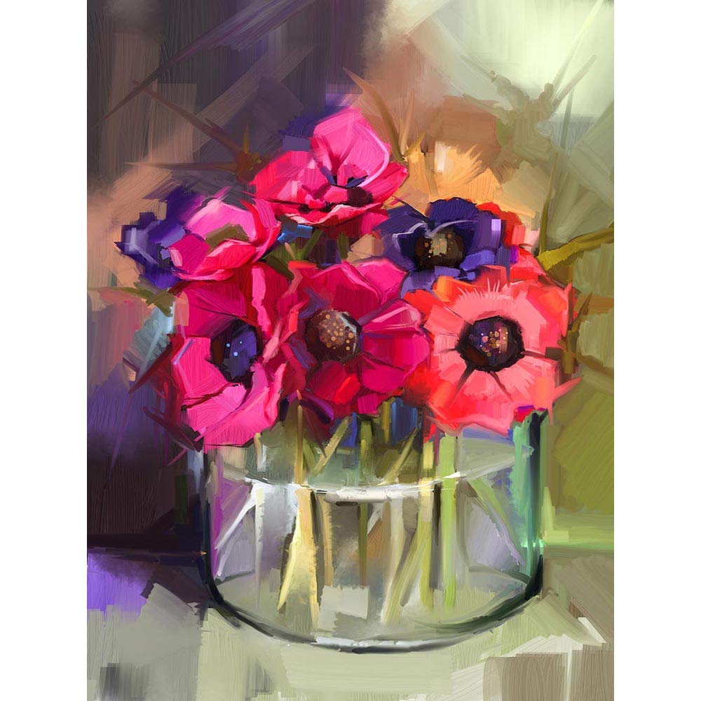 Wee Blue Coo Flowers Bouquet Anemones Art Print Poster Wall Decor 12X16 Inch