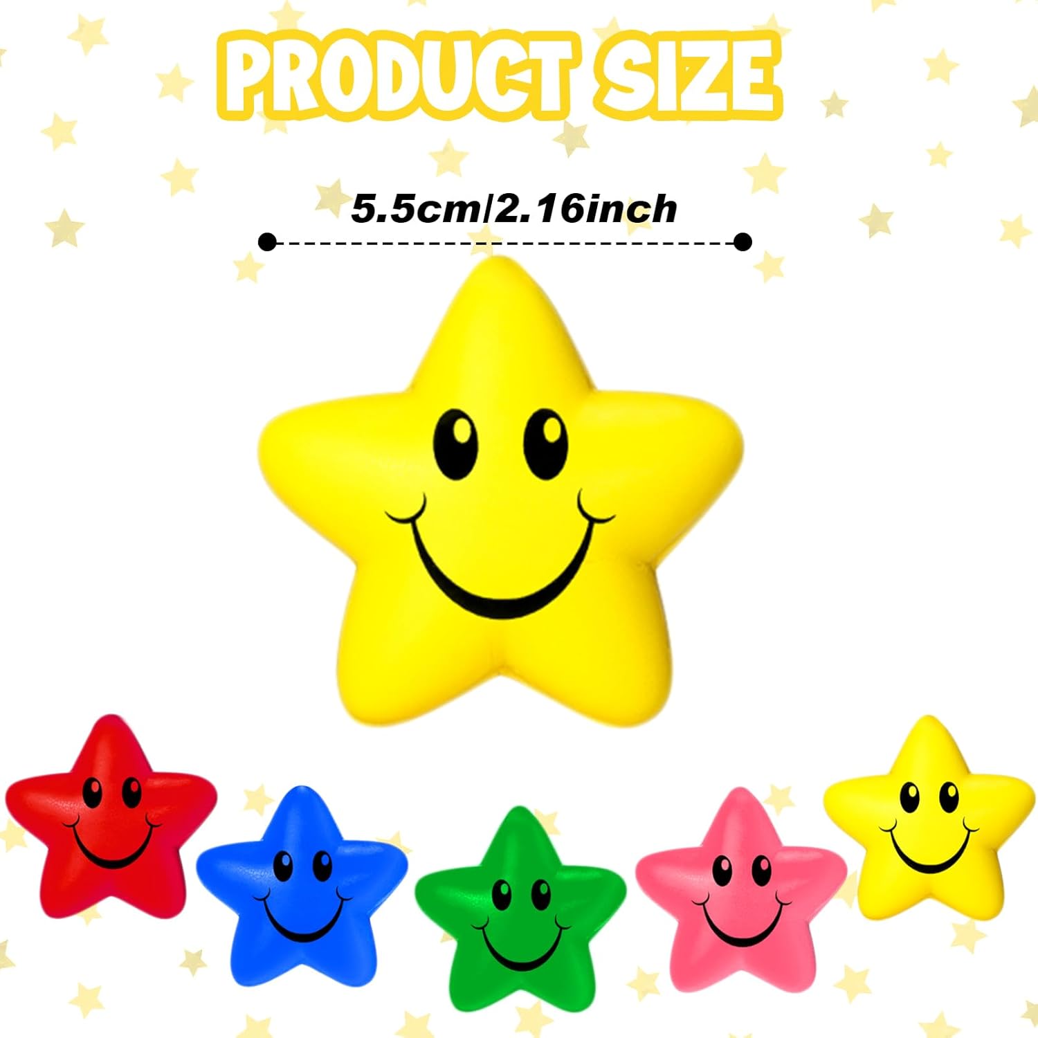 Sumind 30 Pcs Star Stress Balls Smile Face Foam Squeeze Balls 2.16 Inch Foam Squeeze Star for Stress Relief Classroom Carnival Reward Anxiety Fidget Sensory Supplies(Red, Blue, Green, Pink, Yellow) - Image 2