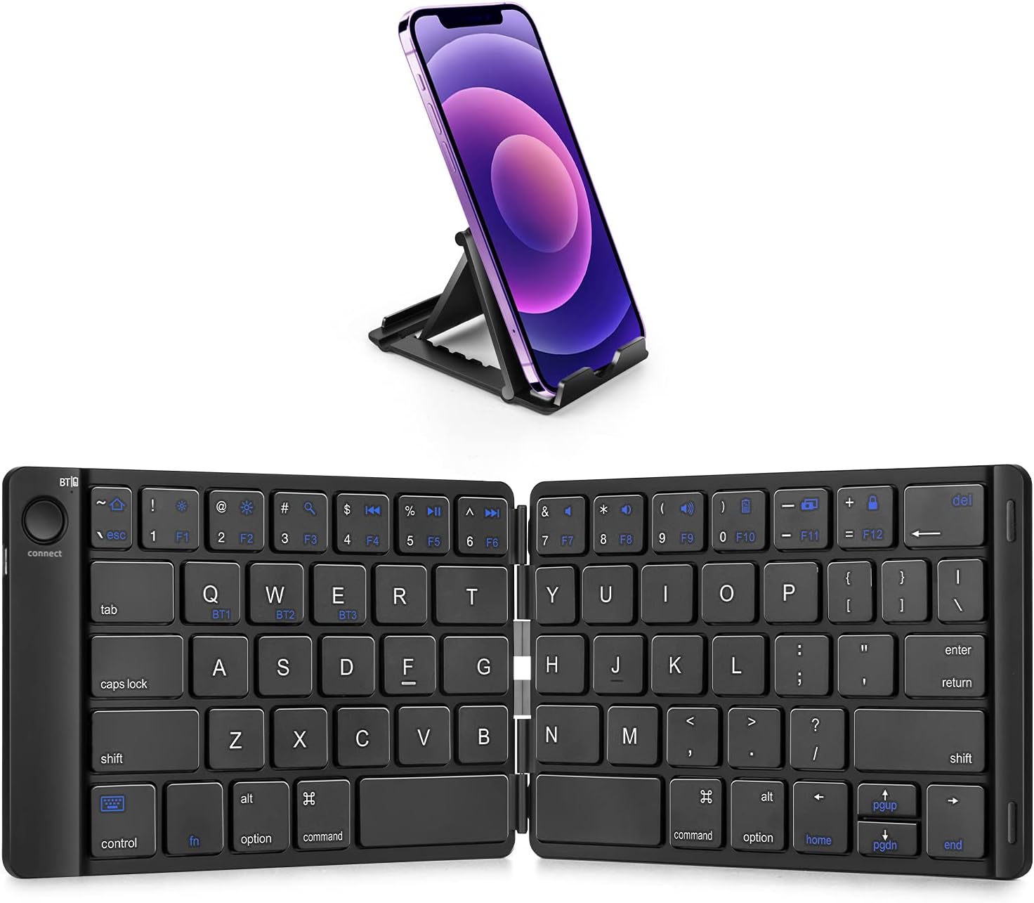 Samsers Wireless Portable Folding Keyboard - Multi-Device Bluetooth, Full Size Ultra Slim Rechargeable, Connect Up to 3 Devices for IOS, Android, Windows, Phone, Tablet and Laptop