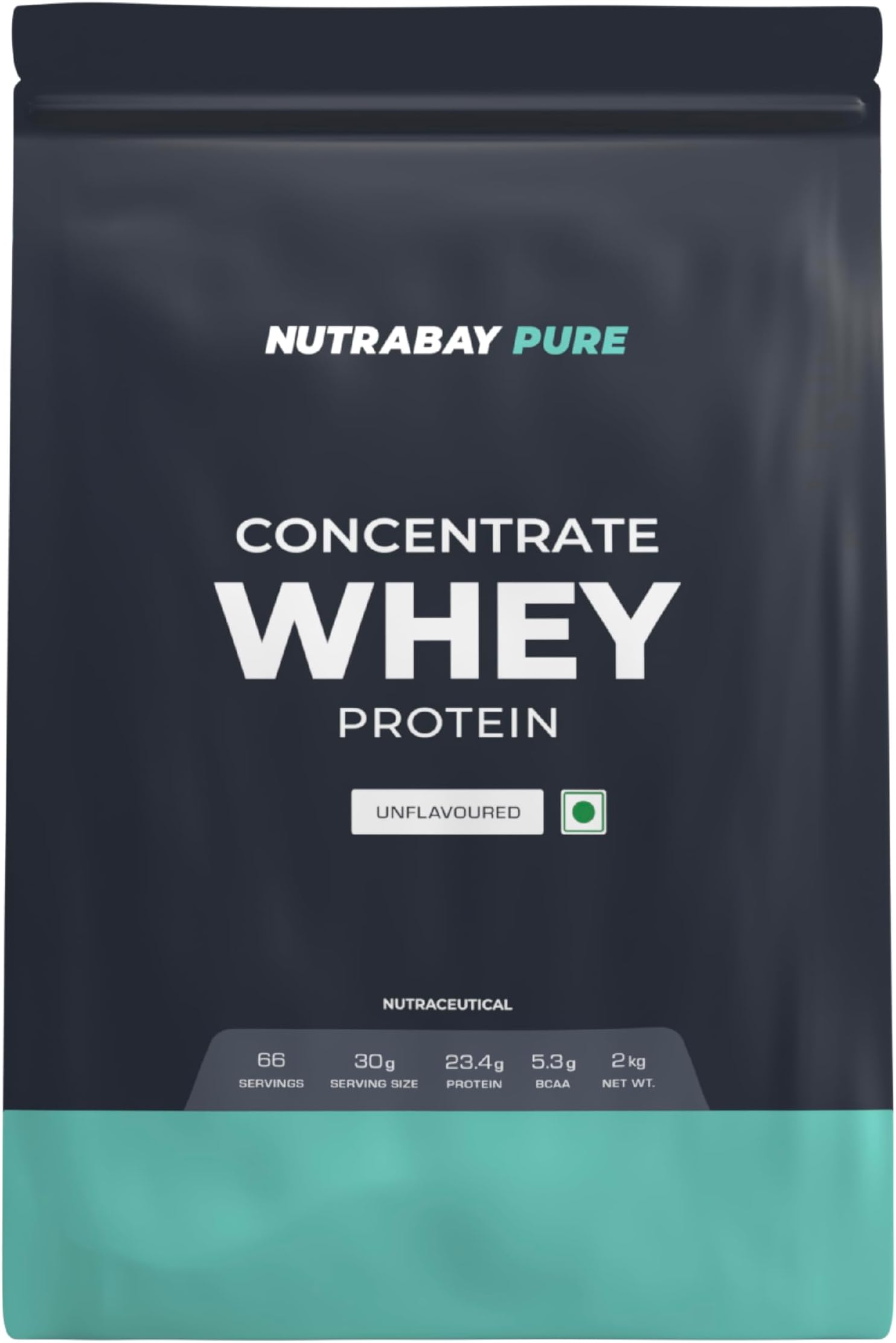 Nutrabay Pure 100% Raw Whey Protein Concentrate 23.4g Protein, 5.3g BCAA, 3.9g Glutamic Acid – Muscle Growth & Recovery – 2kg, Unflavoured | Authentic & Clean Protein | Trustified Certified