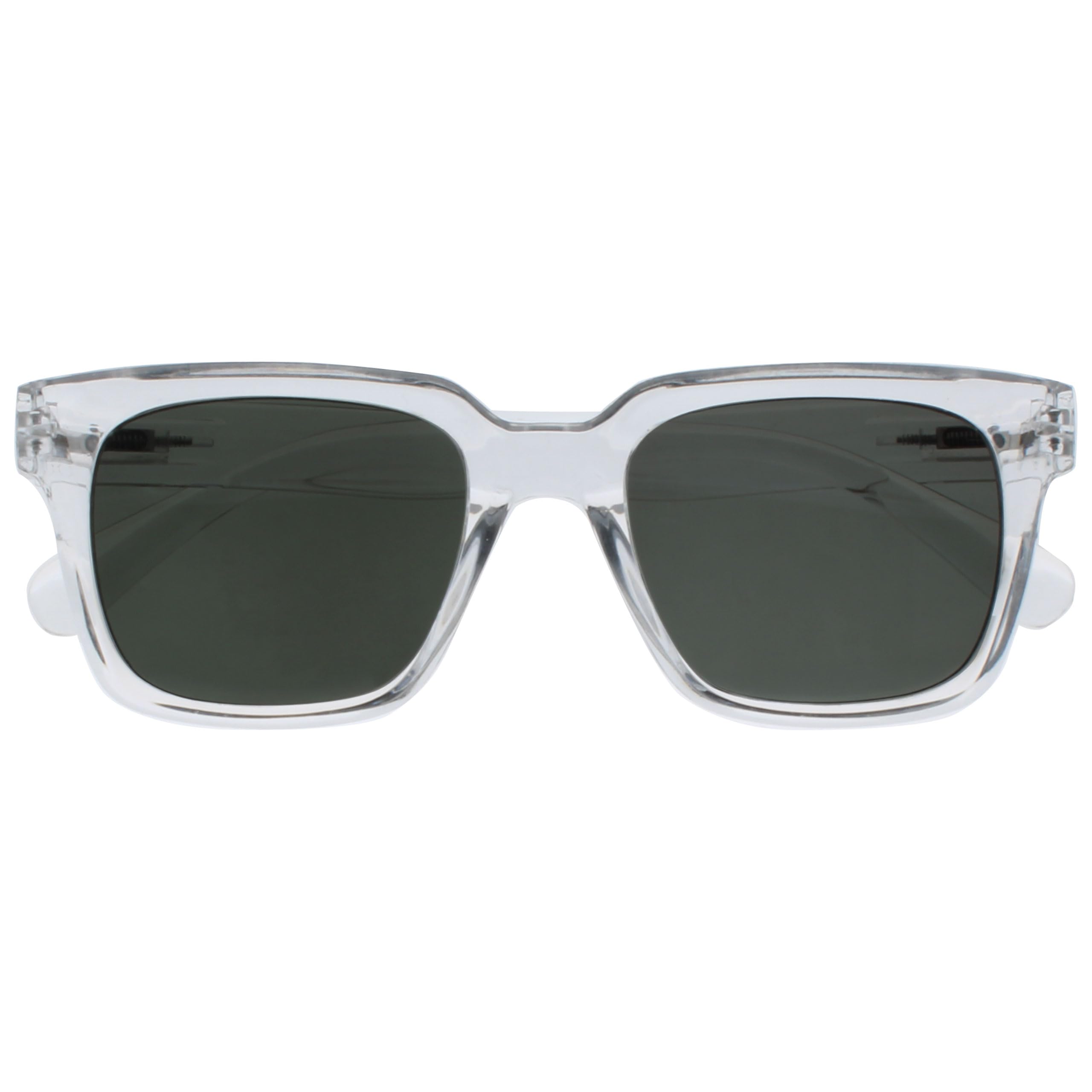 OPULIZE ERA Sunglasses for Men & Women- Green Tinted Lens - Anti-reflective & Anti-Glare - Polarised Lenses With UV400 Protection - Oversized Rectangular Frame - Spring Hinges - Clear +0.00