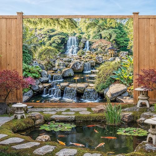 Waterfall Mural, Tapestry & Curtain Waterproof Outdoor Wall Hanging, Waterfall Feature Backdrop, Garden Pond Wall Art, Fence Feature & Outdoor Decor (W240cm x H180cm)