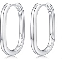 925 Sterling Silver Hoop Earrings for Women | Geometric Minimalist Rectangle Hoops Earrings Jewelry Gift