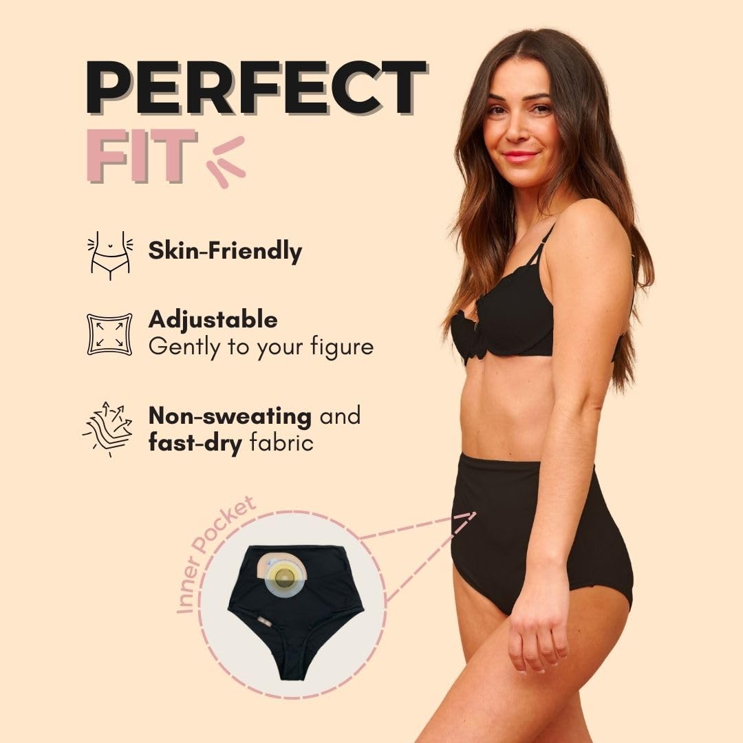 SIIL Pokrowce na worek stomii, Bielizna podstawowa do stomii, Pokrowce na worek stomii Czarne XS-XXL