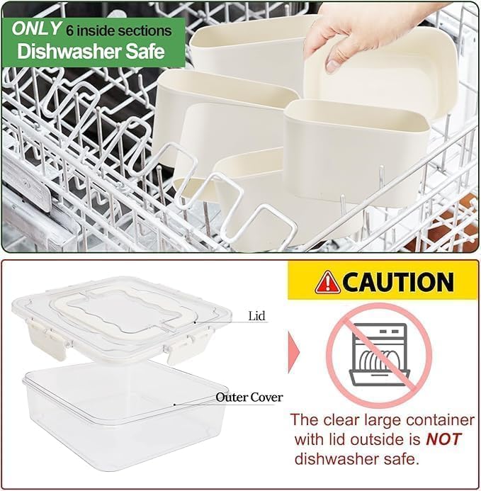 Image of Divided Veggie Tray with Lid and Handle 6 Compartment Serving Tray with Dividers Portable Travel Snack Containers Stackable Box Charcuterie Container for Fruit,Vegetable,Salad (6 Grid - 1 PC)