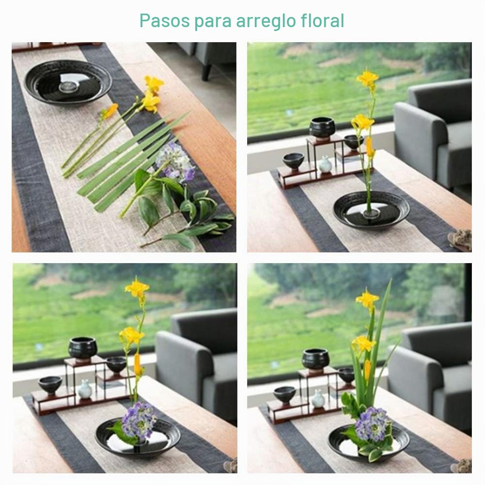 WANDIC Kit de arreglos Florales, Juego de 51, Soportes Redondos para Flores, Maceta de cerámica, Pin y rastrillo de Limpieza de Agujas Kenzan, Tallos Florales y Cinta Floral para Arte de arreglos