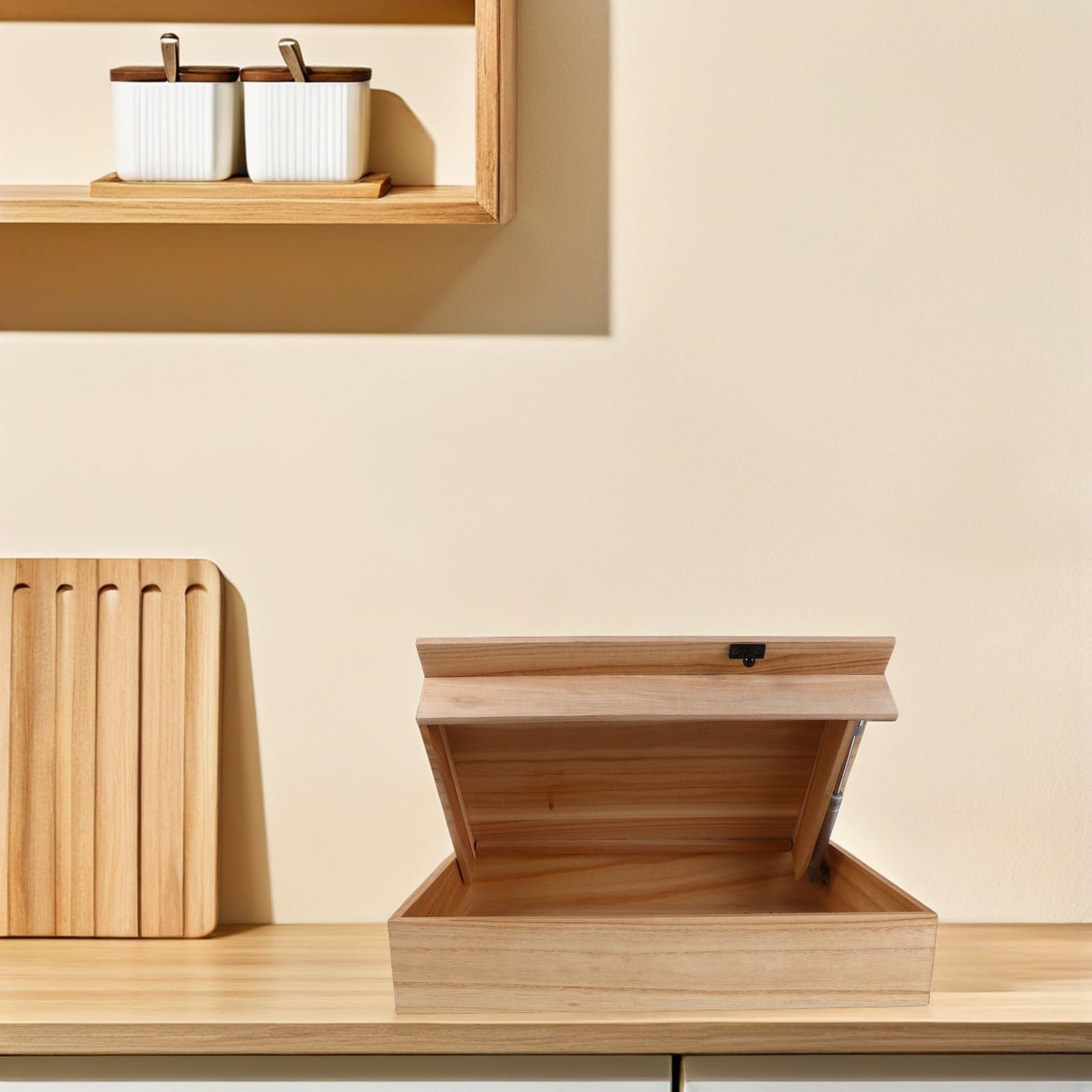 Mensola da Parete in Legno Beige, Scaffale Galleggiante Design Nascosto, per Soggiorno, Bagno e Camera da Letto, Stile Rustico e Piccoli Appartamenti