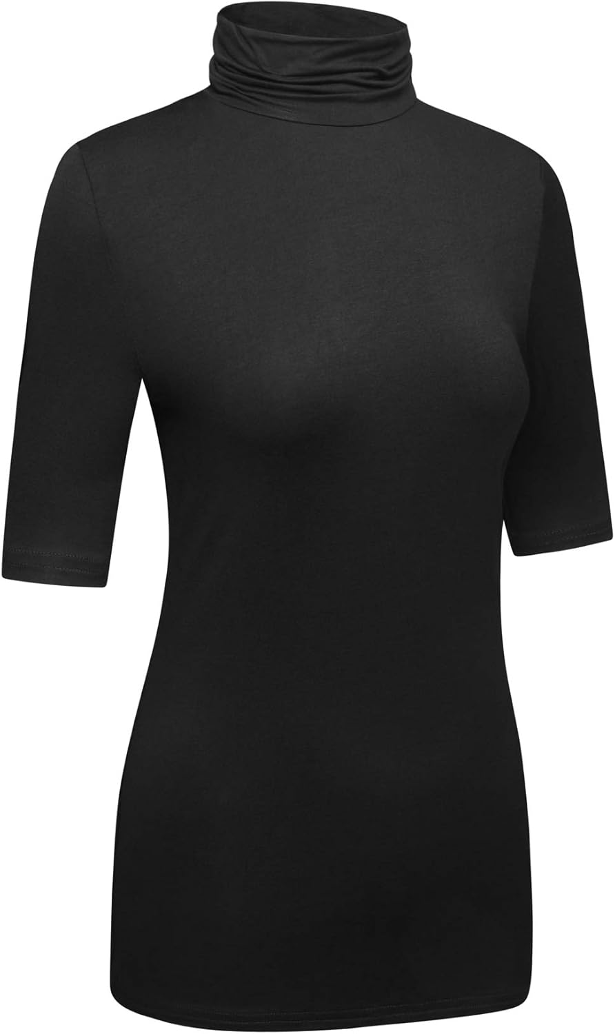 OThread & Co. Women's Half Sleeve Turtleneck T-Shirt Basic Stretch Layer Comfy High Neck Top - Image 3