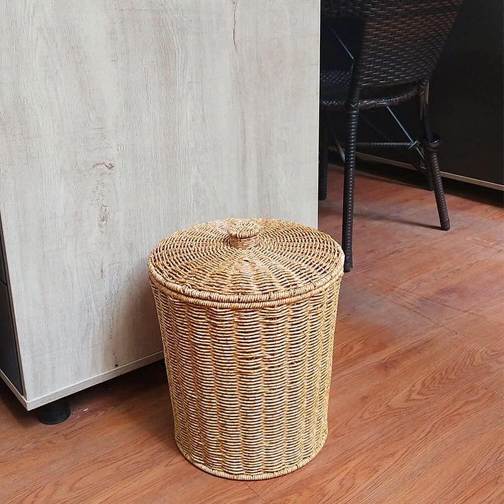 Alipis Pattumiera Con Coperchio Cestino Portaoggetti Rustico Intrecciato in Finto Rattan Cestino Di Articoli Vari Per Camera Da Letto Soggiorno Lavanderia Ufficio 33.00X28.00X28.00Cm
