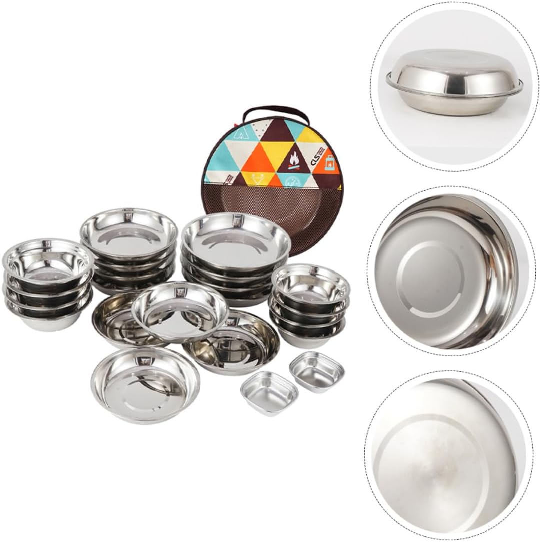 Stainless Steel Outdoor Dining for Camping Hiking Picnic Corrosion-Resistant Cookware with Plates Bowls Utensils Lightweight Compact Backpacking Mess Kit for Travel and BBQ