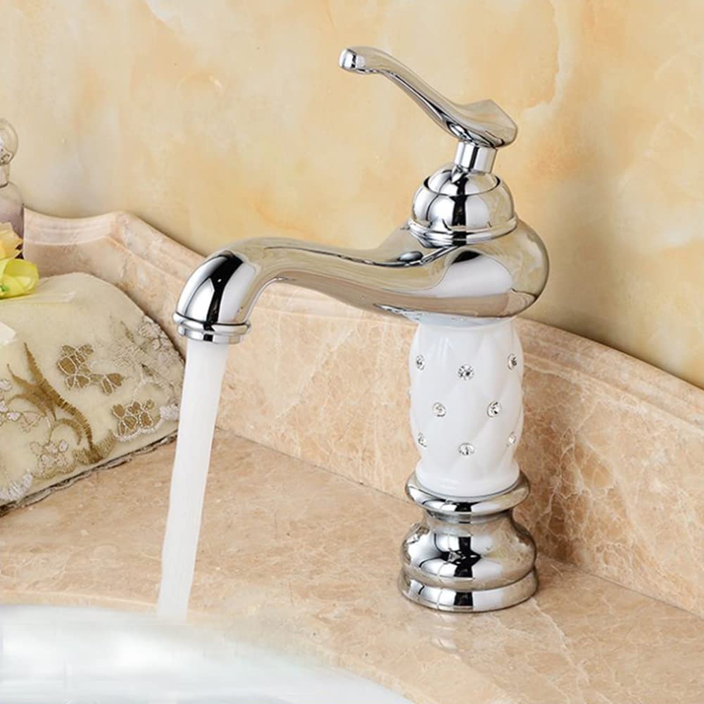 Kran w stylu retro, bateria łazienkowa, armatura umywalkowa, mosiężna, jednouchwytowa, bateria umywalkowa z zaworem ceramicznym, chrom, regulator zimnej i ciepłej wody, do łazienki, kuchni