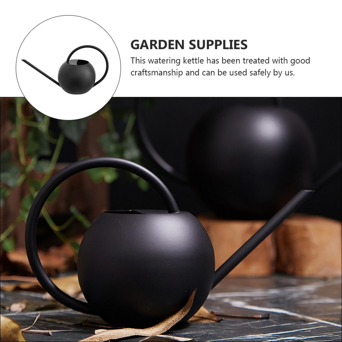 Edelstahl Gießkanne 1000 Ml mit Langem Ausguss Matte Schwarze Gartengießkanne Präzises Spritzfreies Gießen Großer Einfüllöffnung für Garten und Zimmerpflanzen