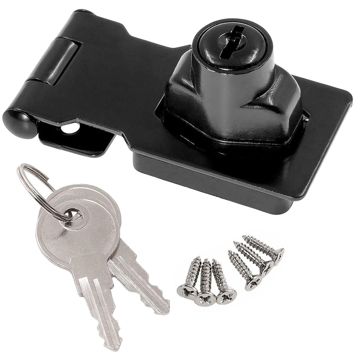 Cerradura de cerrojo de ángulo recto de 90 grados con llave igual, cerrojo pequeño hebilla de pestillo de seguridad para puerta, cerradura de cobertizo de candado (Black 2.5 Inch)