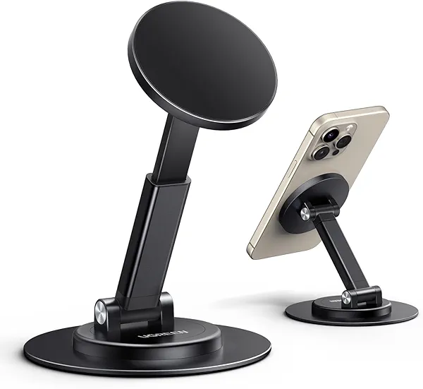 UGREEN Magnetic Phone Stand for MagSafe, Height Adjustable iPhone Stand for Desk with 360° Rotation Compatible for iPhone 17 Air 16 Pro 15 Pro Max 14 Plus 13 12 and MagSafe Case, Black
