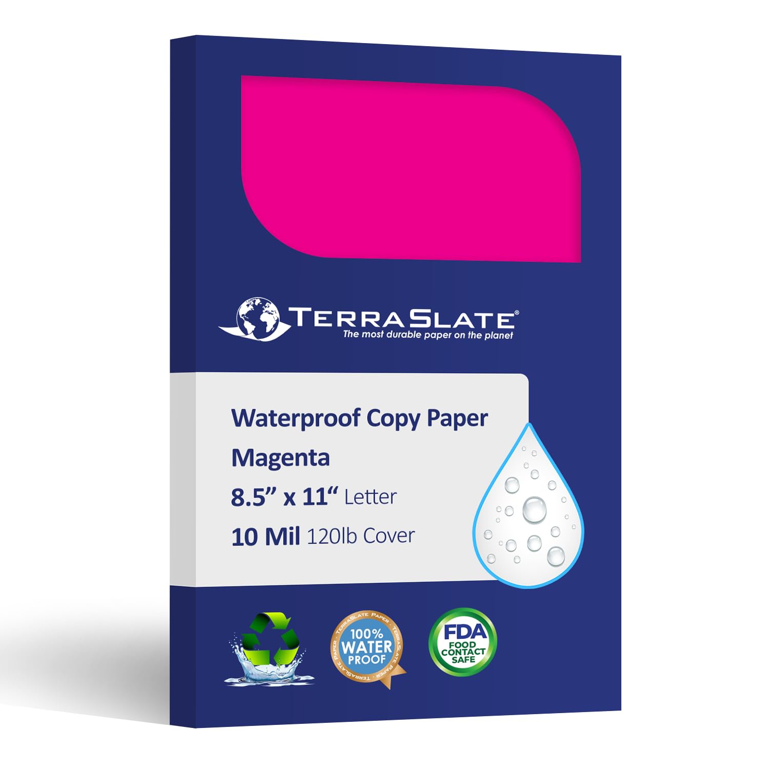 TerraSlatePaper | Magenta Pink | 8.5" x 11" Waterproof Paper | Laser Printer Paper, Copy Machine, & Digital Press Compatible, 25 Sheets (10 MIL TerraSlate (120lb Cover))