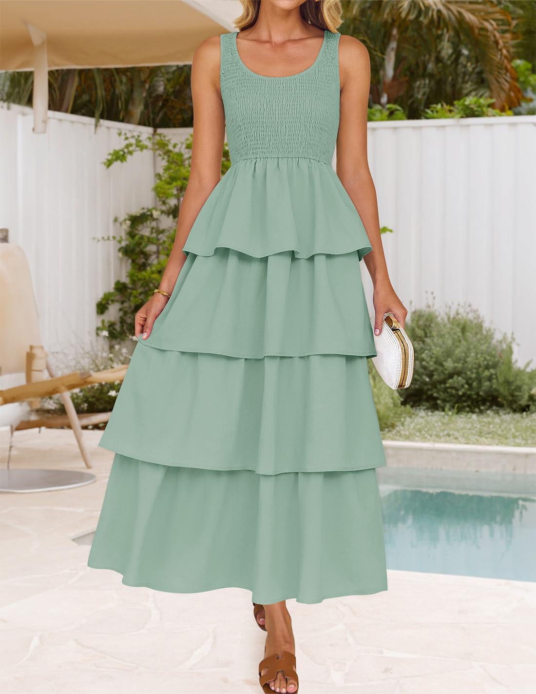 ZESICA Women's 2026 Summer Boho Sleeveless Midi Dress Scoop Neck Ruffle Tiered Layered Swing Long Beach Vacation Dresses - Image 7
