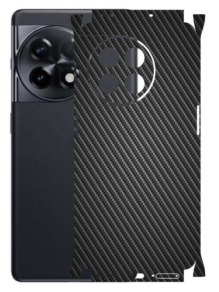 AtOdds - Compatible for OnePlus 11R (5G) Mobile Back Skin Film Wrap with Camera Protector (Coverage - Back+Camera+Sides) (Black CarbonFibre)-image-22