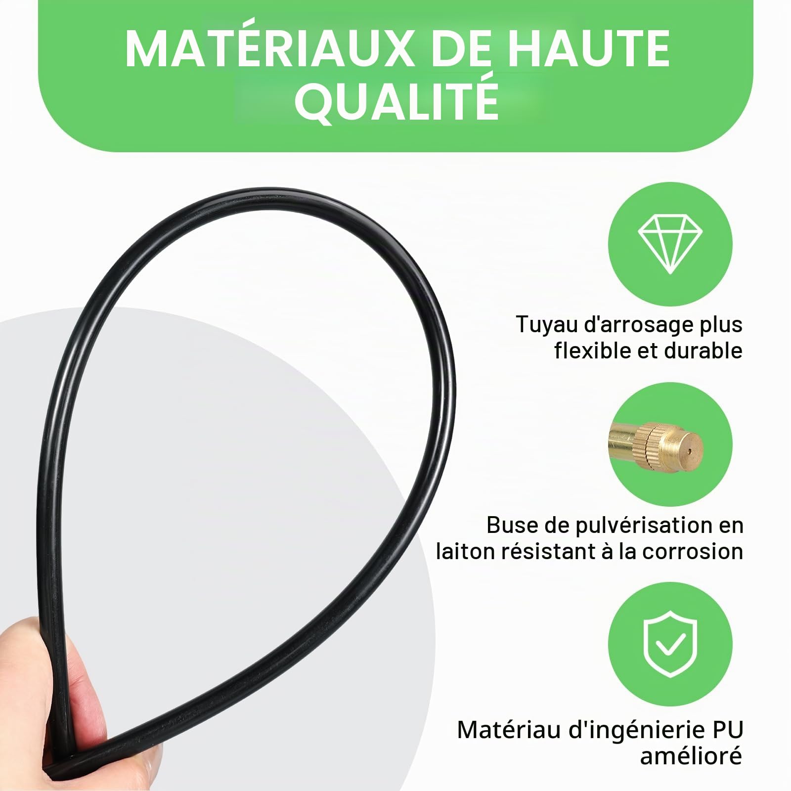 Système d'irrigation de jardin flexible à 360° avec buses de pulvérisation réglables – Kit à monter soi-même pour pelouses, terrasses et refroidissement à brouillard extérieur (15 m)