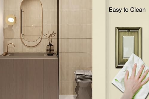 Miniatura 6 de Cubierta de Interruptor de Luz Decorativa Individual Placa de Pared Metálica Adler, Paquete de 4 Latón Antiguo 1 Gang Rocker Individual, para