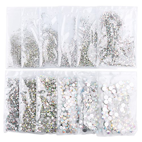 PrettyG 9 Packs Set with SS3 SS4 SS5 SS6 SS8 SS10 SS12 SS16 SS20 1440PCS/Pack Nail Crystals AB Coating Nail Art Sparkly Round Flatback Rhinestones, Non-Self-Adhesive AB-S3S20