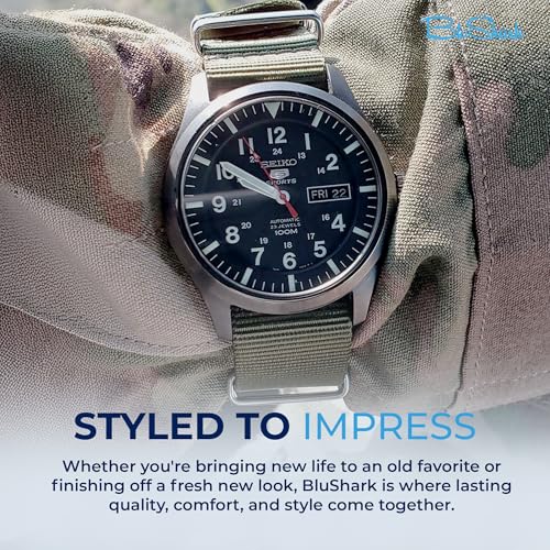 Image of BluShark - Original Collection Military-Style Waterproof Watch Strap, Fits All Timepiece Brands, Durable Nylon Wristwatch Accessories with Stainless Steel Buckle - 18mm, 20mm, 22mm & 24mm Watch Bands