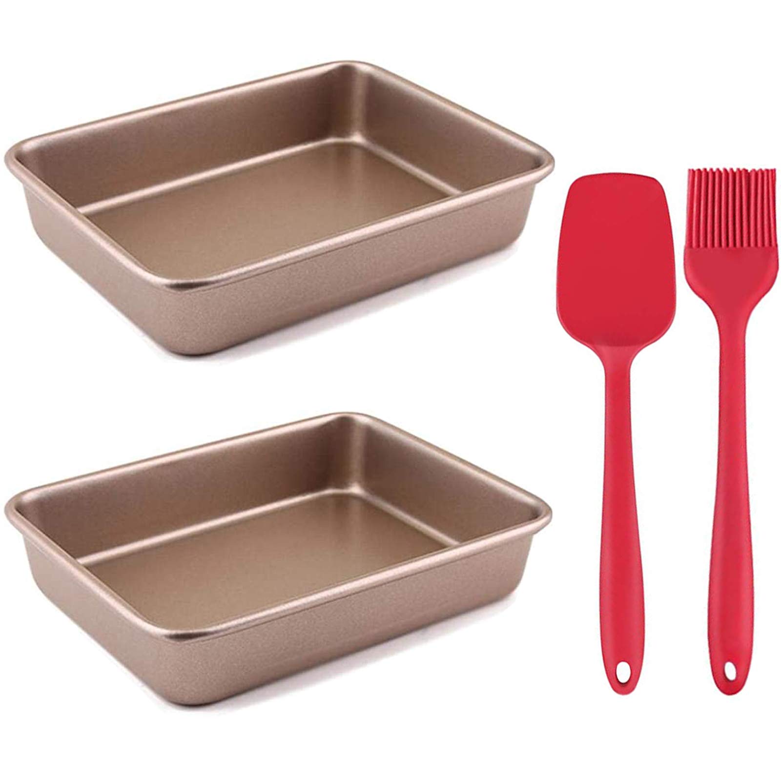2pcs Square Cake Tin, 8in, Jasni Non-Stick Bakeware Baking Dishes, Pastry Baking Tray Oven Kitchen, Toast Bread Cake Tin Pan Mold, Rectangular Baking Pan, Spoon + Oil Brush