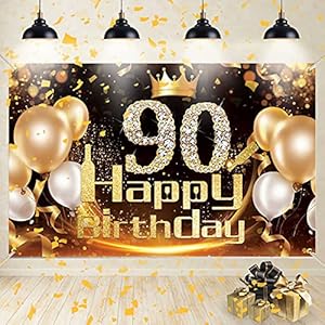 90 Geburtstag Deko, 90 Geburtstag Männer Frauen Schwarz Gold, Banner 90 Geburtstag, Deko 90. Geburtstag Frauen…