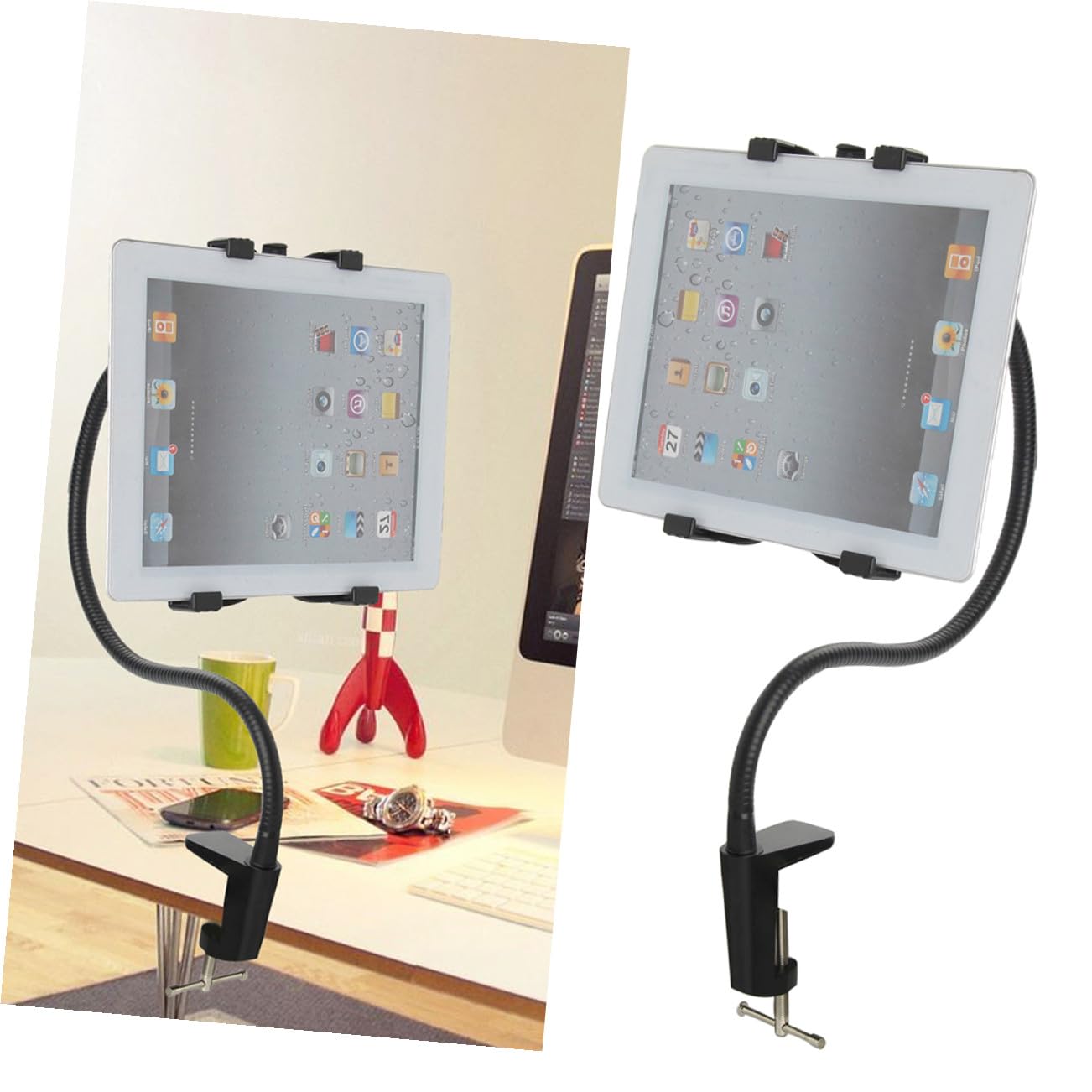 SHINEOFI Soporte para Teléfono Móvil de Brazo Largo Flexible Negro | Plástico y Aleación de Aluminio, para Smartphone y Tablet Pc, Uso en Cama y Escritorio