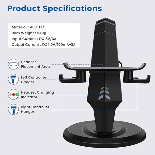 Miniatura 2 de VR Stand, Headset Charging Dock, VR Display Stand Accessories for Oculus Quest, Quest 2,Rift, Rift S, Valve Index Headset and Touch Controllers
