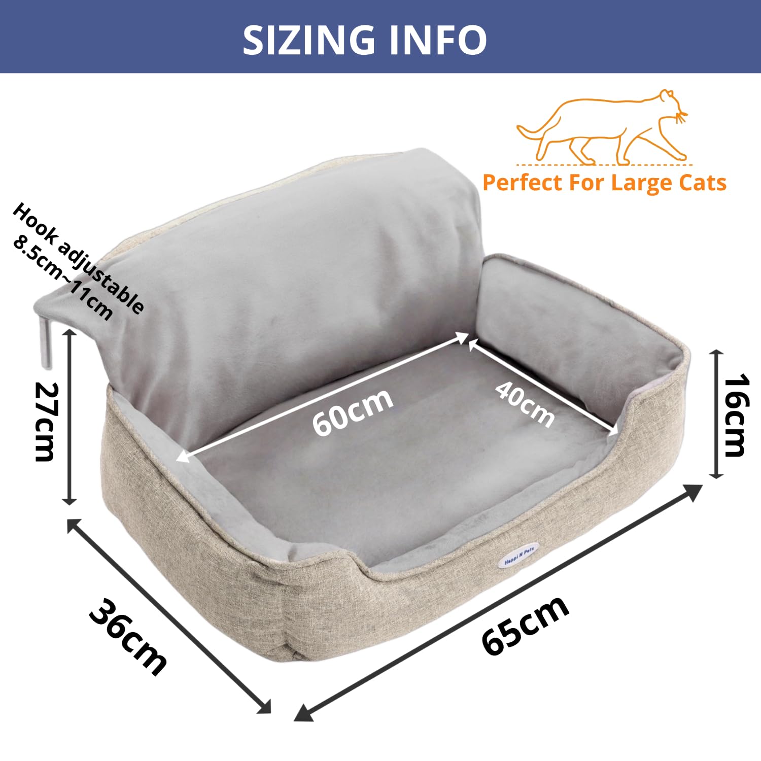Happi N Pets Grande letto per gatti per termosifoni, accogliente lettino riscaldante per gatti, gancio regolabile per diversi termosifoni, amaca per gatti per termosifoni, beige