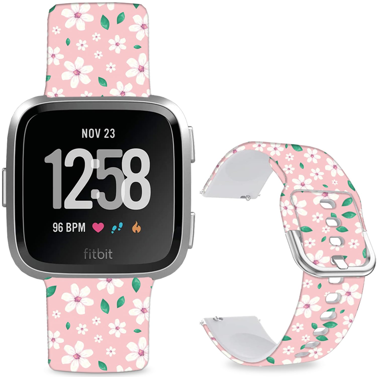 Leotop Pattern Printed Soft Silicone Replacement Bands Compatible with Fitbit Versa/Fitbit Versa 2 for Women Men Teens. (Pink Flower) — image 1