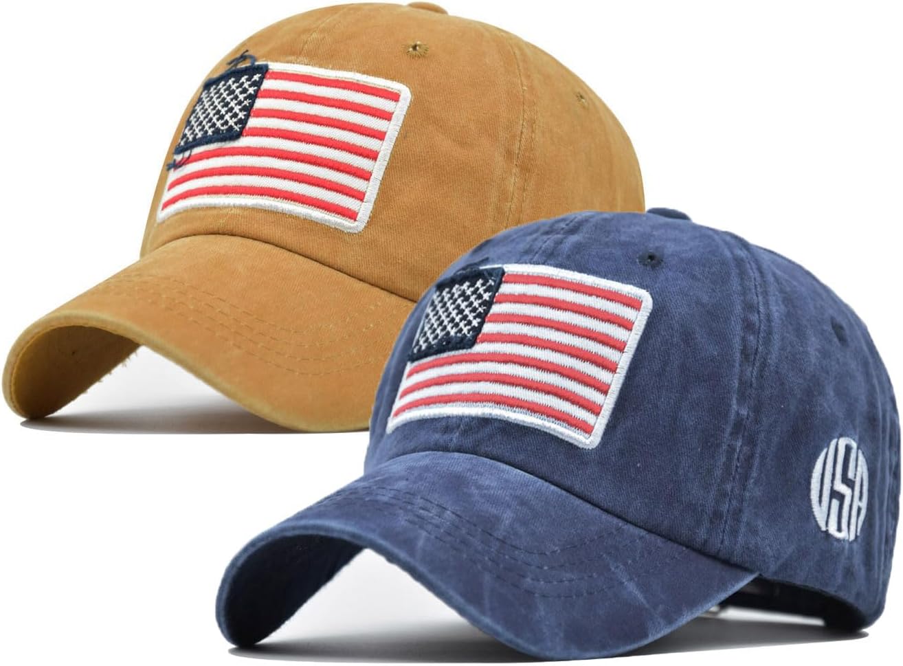 2-Pack USA Flag Hats for Men Baseball American Flag Hats for Men USA Cap USA Tactical Washed for Women