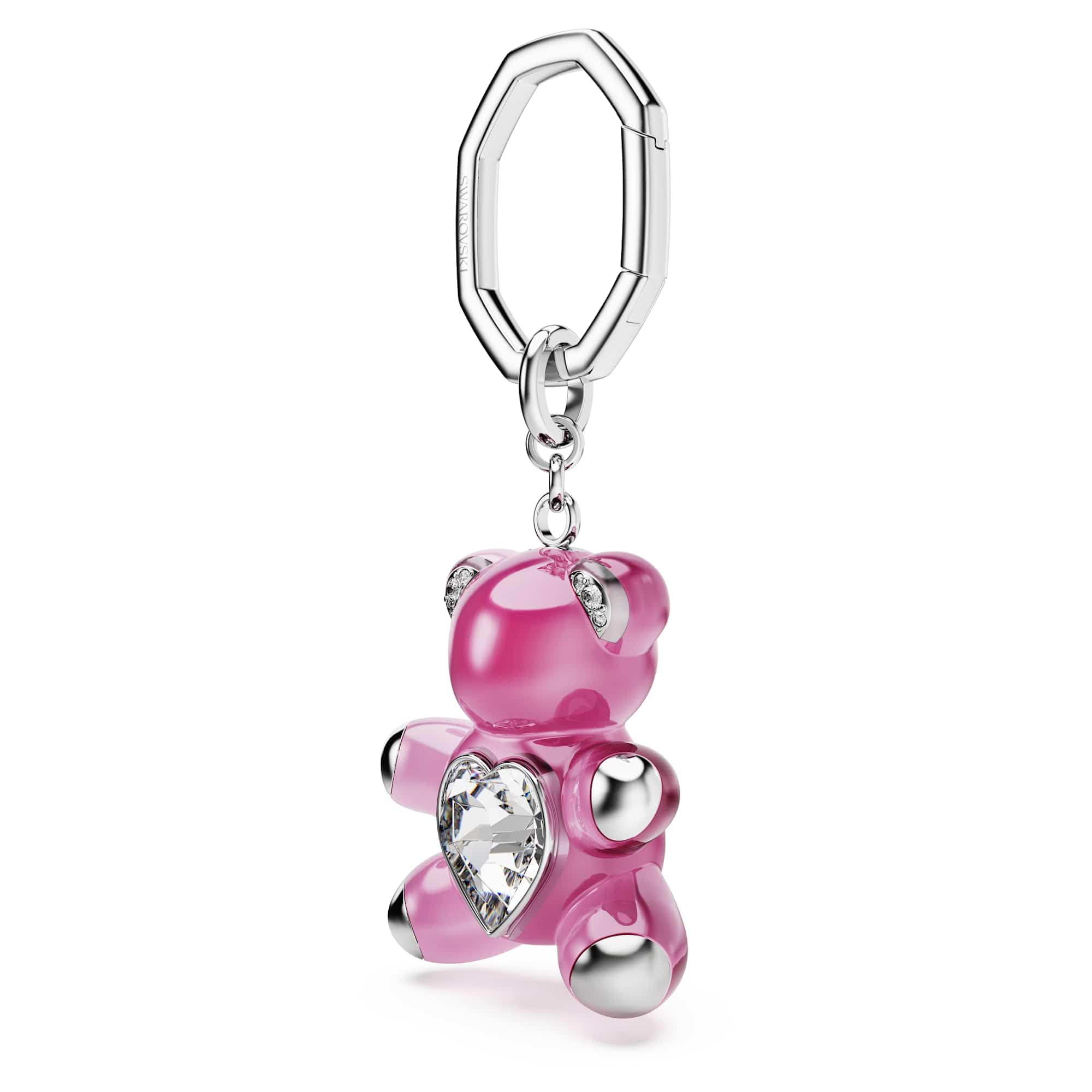 Swarovski Brelok do kluczy Teddy, Niedźwiedź, Różowy, Powłoka z rodu