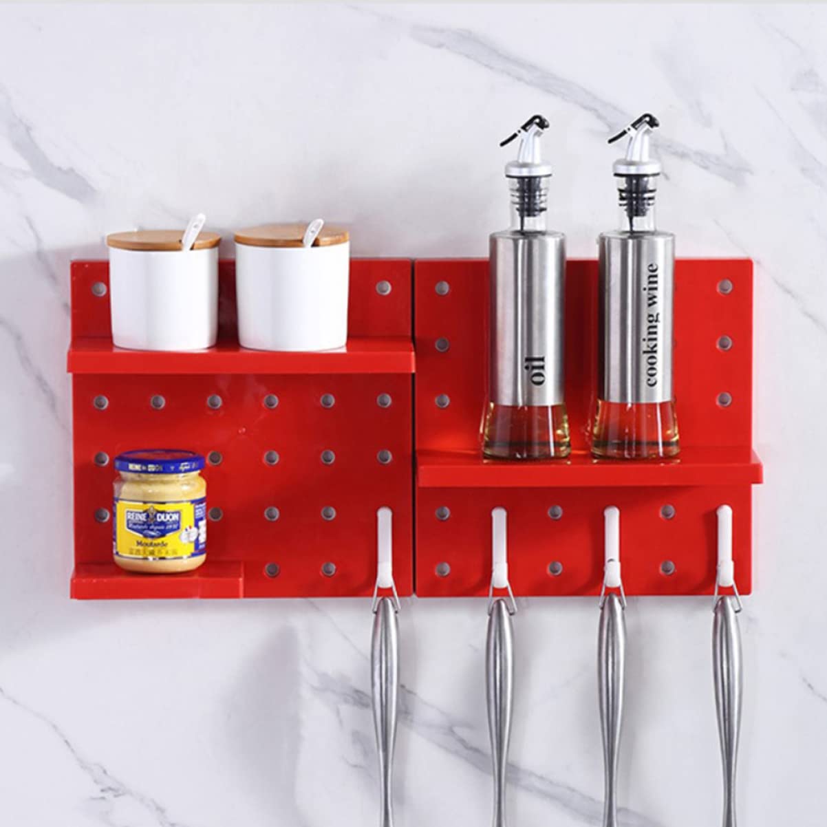FUNOMOCYA Space-Saving Wall Storage: Kitchen Pegboard Rack No Punching Required Easy Organizati