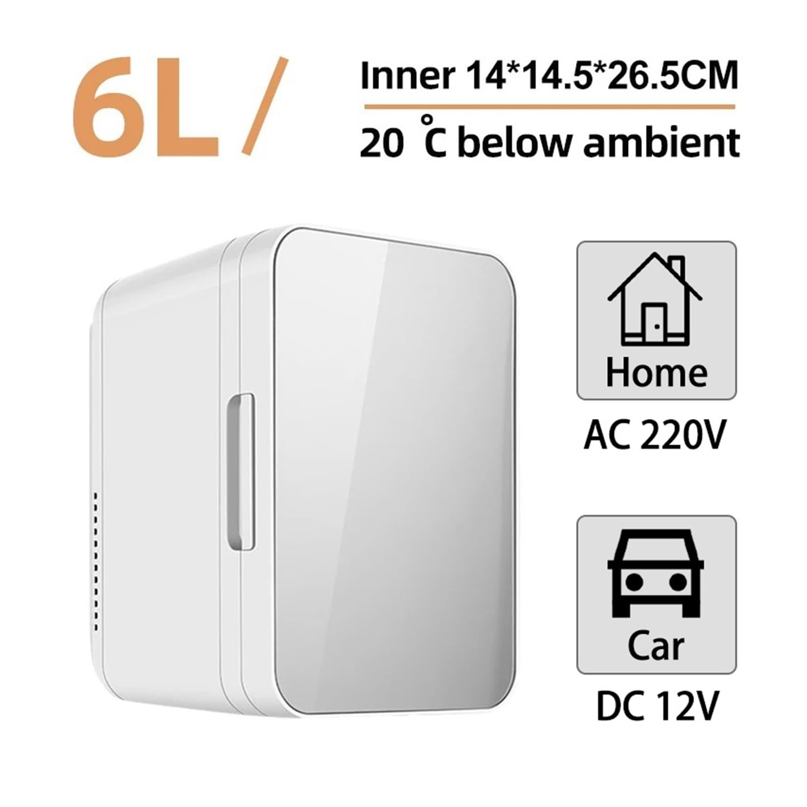 Mini refrigerador for Coche de 6 l, 12 V CC, 220 V CA, eléctrico, portátil, for el hogar, Camping y Viajes.