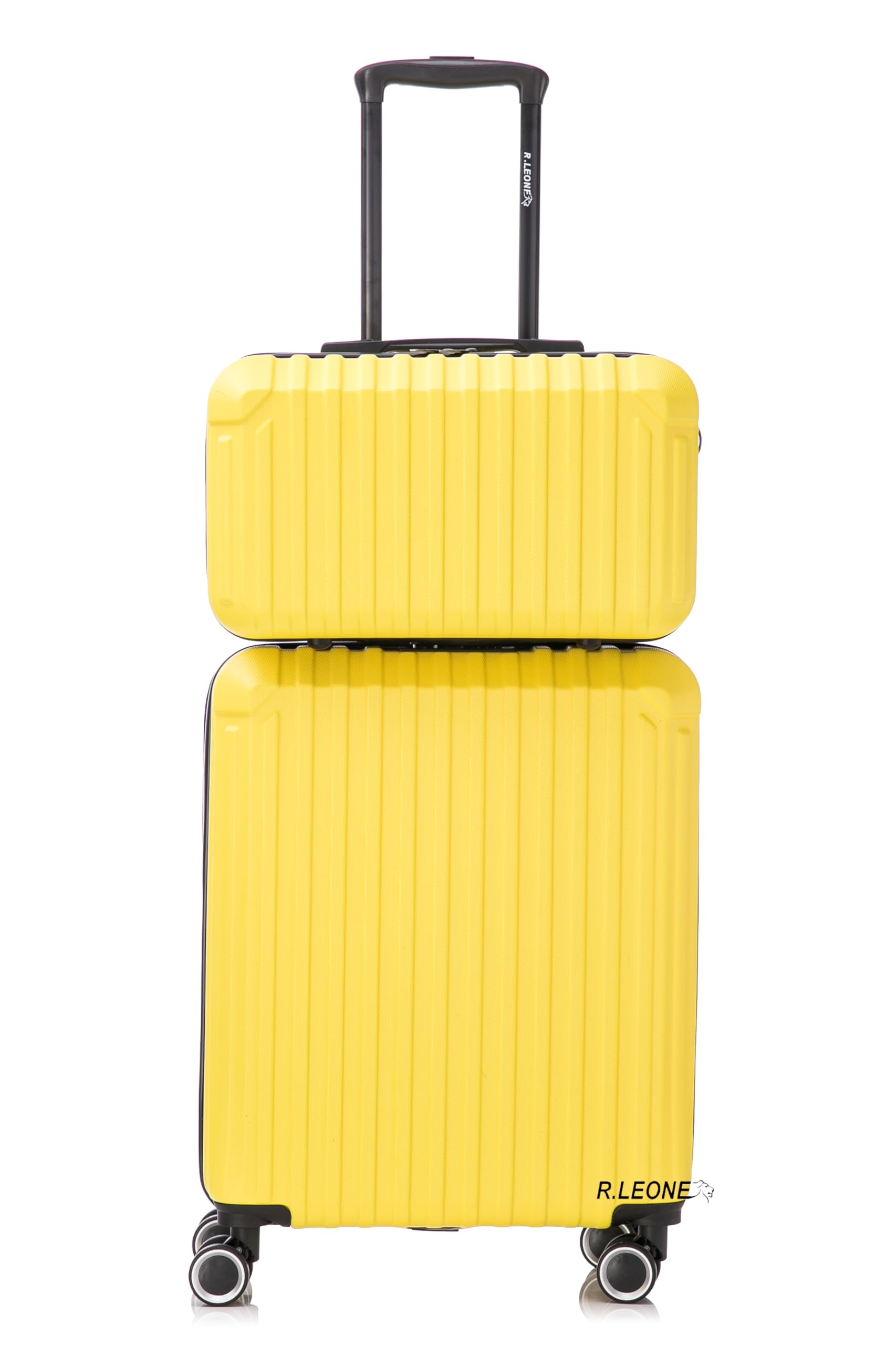R.Leone Valigia Ryanair 55x40x20 cm+ 40x20x25 cm Set 2 Pezzi Trolley Bagaglio a mano 4 Ruote e Beauty Case in ABS 2208 (Giallo, Set 2 Pezzi S+XS)