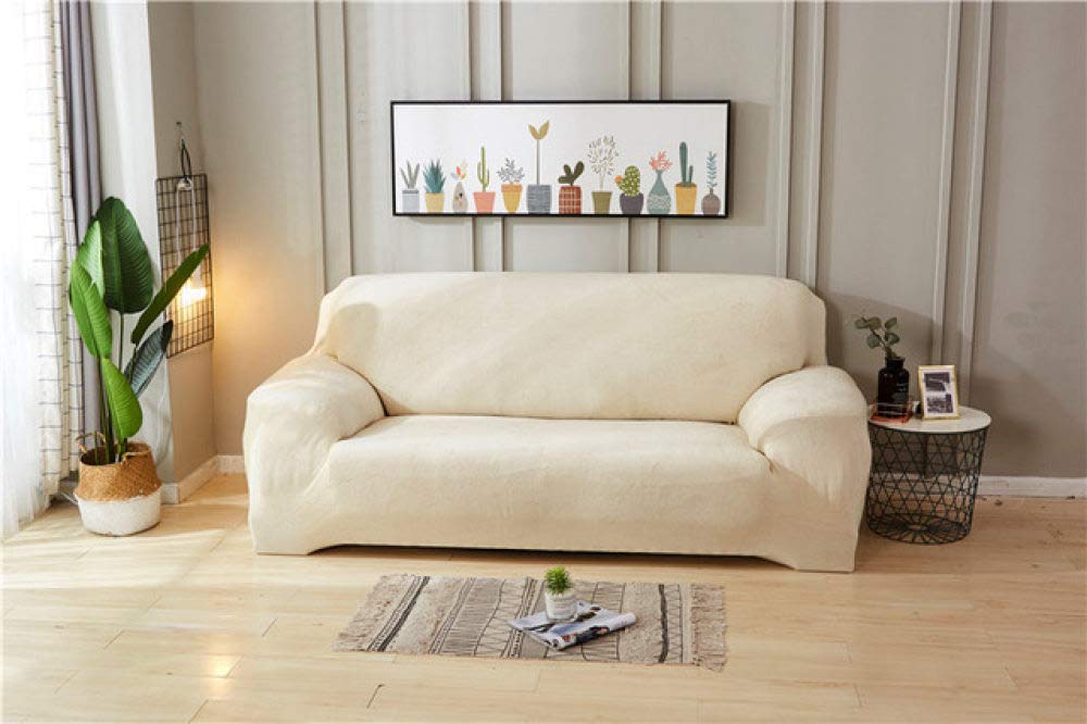 Housses de canapé élastiques en peluche pour salon d'angle beige