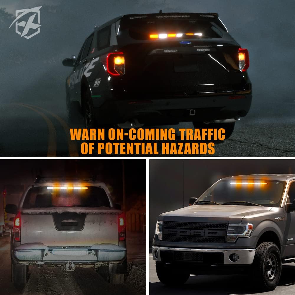 Xprite 35" COB LED Emergency Traffic Advisor Strobe Chase Light Bar, Safety Warning Rear Window/Deck/Dash Flashing Directional Lightbar for Construction Vehicles Tow Trucks, White Amber