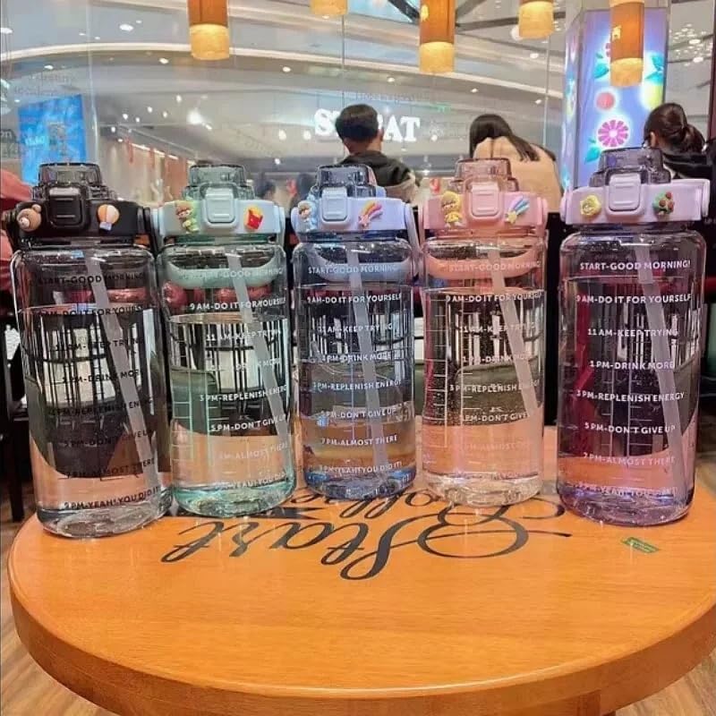 Motivational Water Bottle with Time Markers, 29oz Large Capacity, Clear Fitness Tracker Bottle with Measurements, 11.4 inch