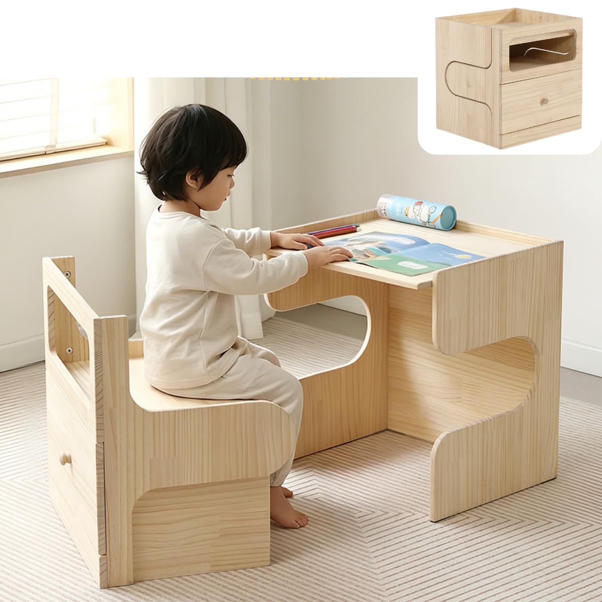 Amazon.co.jp: LZ LEISURE ZONE 子供用テーブルと椅子2点セット 天然