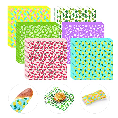 480pcs summer wax paper dry waxed deli paper sheets 12x12 inch hawaiian sandwich wrap paper parchment paper food basket liner food paper sheets for home kitchen beach party picnic restaurant